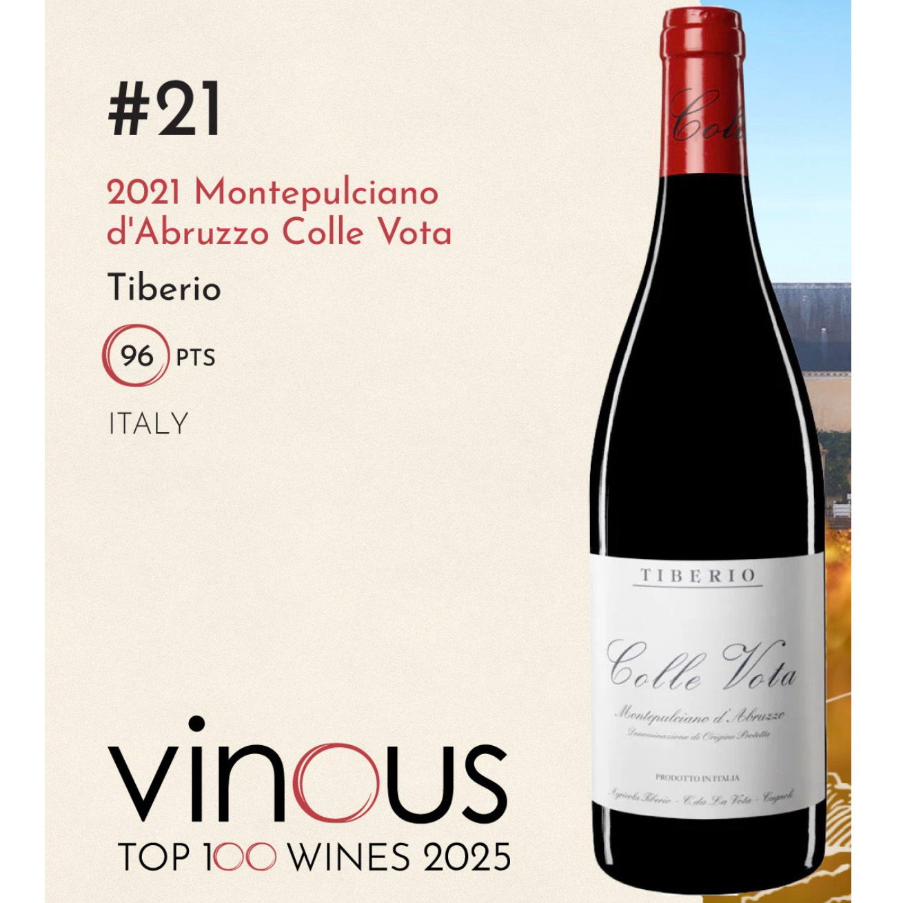 Vinous 96 points Montepulciano d’Abruzzo Colle Vota 2021