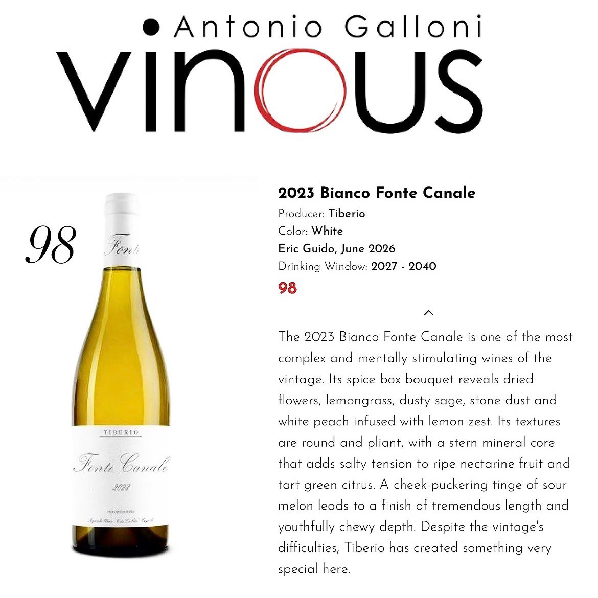 Vinous 98 points Fonte Canale 2023